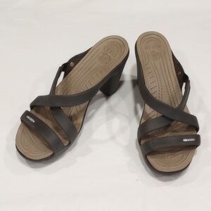 Brown Women's 9 Cyprus IV Crocs Heeled Sandals